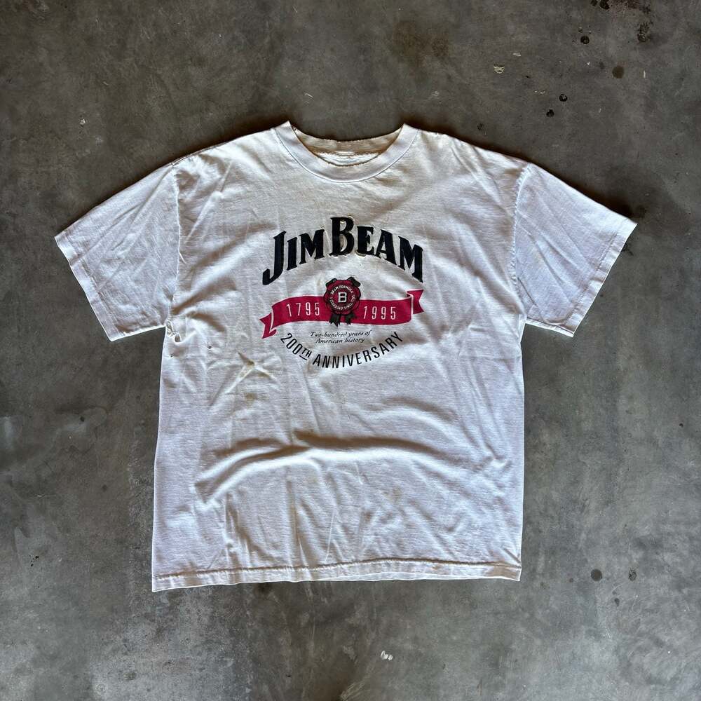 Vintage 80s Jim Beam Bourbon Whiskey Graphic distressed T-Shirt